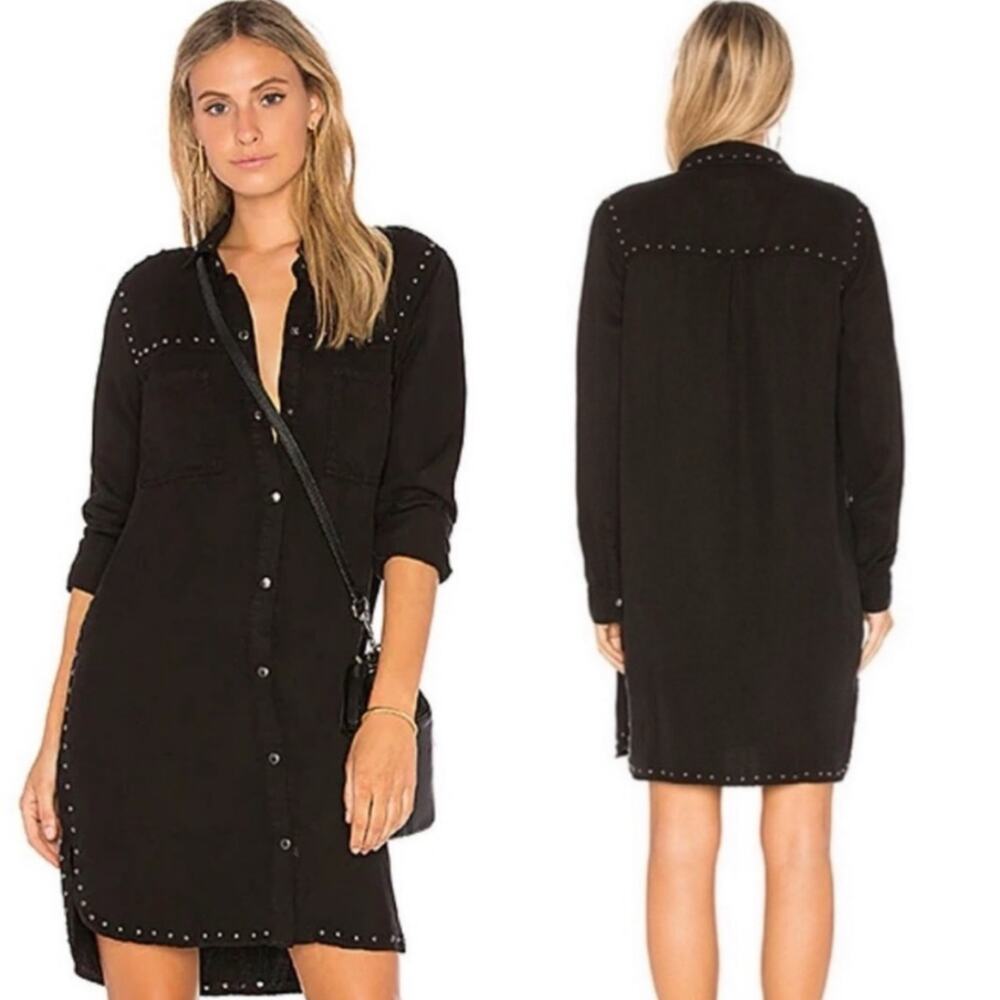 Rails Studded Black Bowie Button down Long Sleeve Dress Size SMALL petite